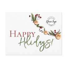 Naranjas de moda Felices Fiestas con logo Personal