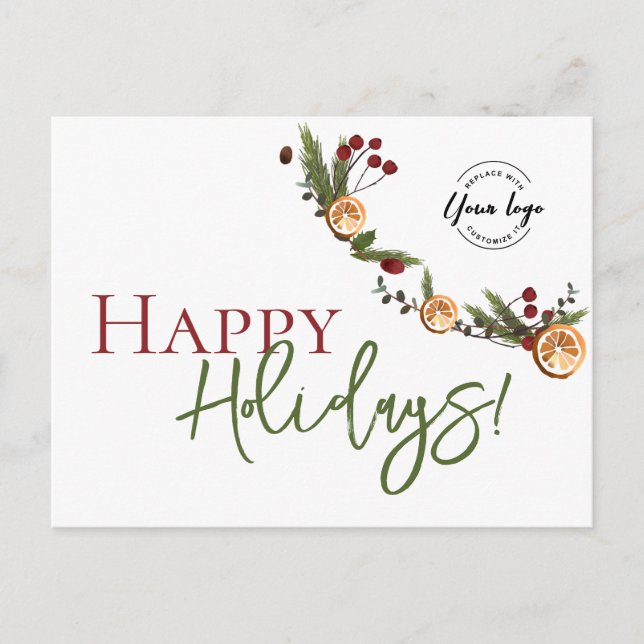 Postal Festiva Naranjas de moda Felices Fiestas con logo Personal (Anverso)