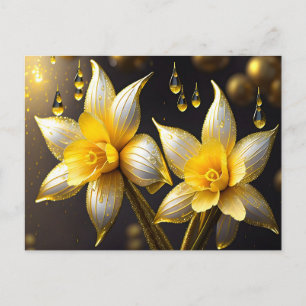 Postal Festiva Narcisos elegantes con acentos dorados, Pascua