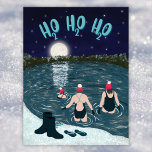 Postal Festiva Natación en agua abierta en un lago con Navidades<br><div class="desc">👉 Pon una sonrisa en la cara con esta tarjeta postal de vacaciones de los Navidades de natación salvajes! Los bañistas de agua abierta se encuentran en un lago en invierno, con sombreros de Santa. Es noche y la luna y las estrellas se reflejan en el agua. 🔥 Mis promesas...</div>