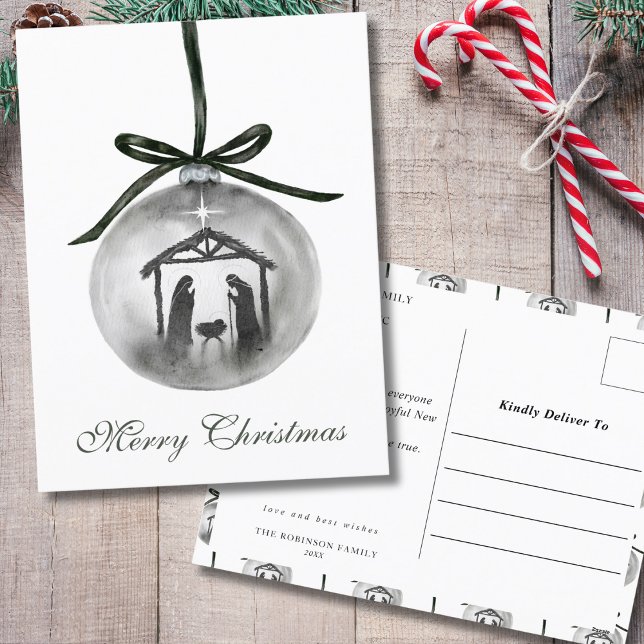 Postal Festiva Natividad acuarela Ornamento navideño (Subido por el creador)
