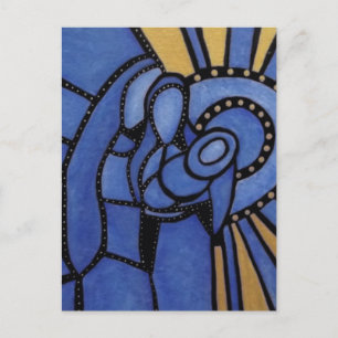 Postal Festiva Natividad azul moderna Jesús Maria José del
