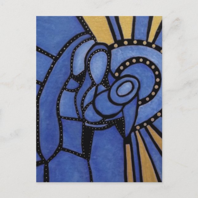 Postal Festiva Natividad azul moderna Jesús Maria José del (Anverso)