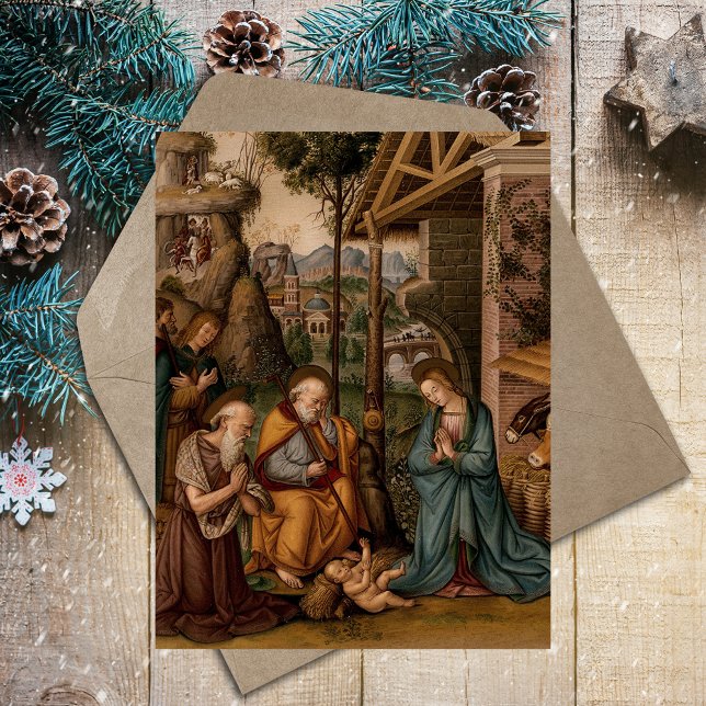 Postal Festiva Natividad de Cristo Navidades religiosos cristiano (Nativity Scene of Jesus Christ Religious Traditional Christian Catholic Christmas Holiday Postcard)