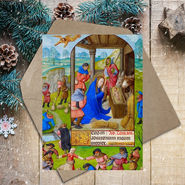 Postal Festiva Natividad de los Navidades cristianos medievales (Medieval Vintage Religious Christian Catholic Christmas Nativity Scene Holiday Postcard)