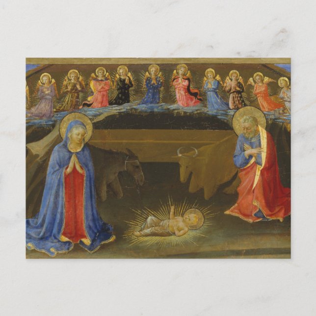 Postal Festiva Natividad Vieja Pintura Angels Mary Jesus Navidade (Anverso)