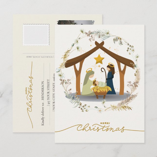 Postal Festiva Nativity Scene Baby Jesus in the Manger Your Photo (Anverso / Reverso)