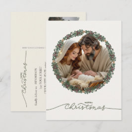 Postal Festiva Nativity Scene Baby Jesus in the Manger Your Photo