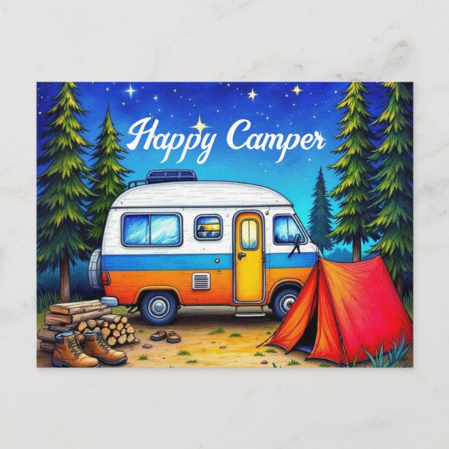 Postal Festiva Naturaleza de la acuarela de Campervan (Anverso)
