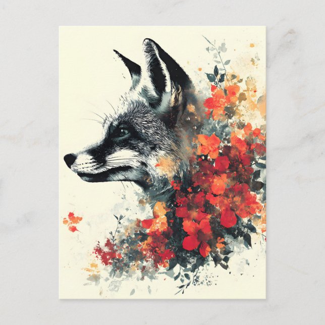 Postal Festiva Naturaleza de vida silvestre Boho Floral Fox (Anverso)