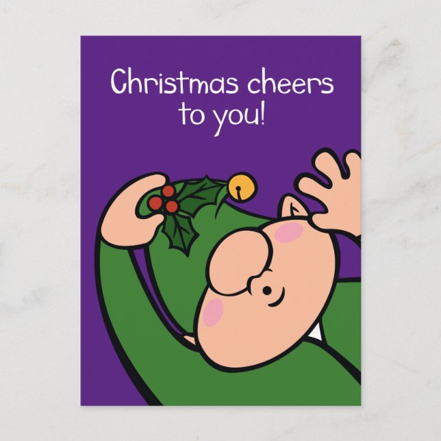 Postal Festiva Naughty Elves Mistletoe Navidades Postcard (Anverso)