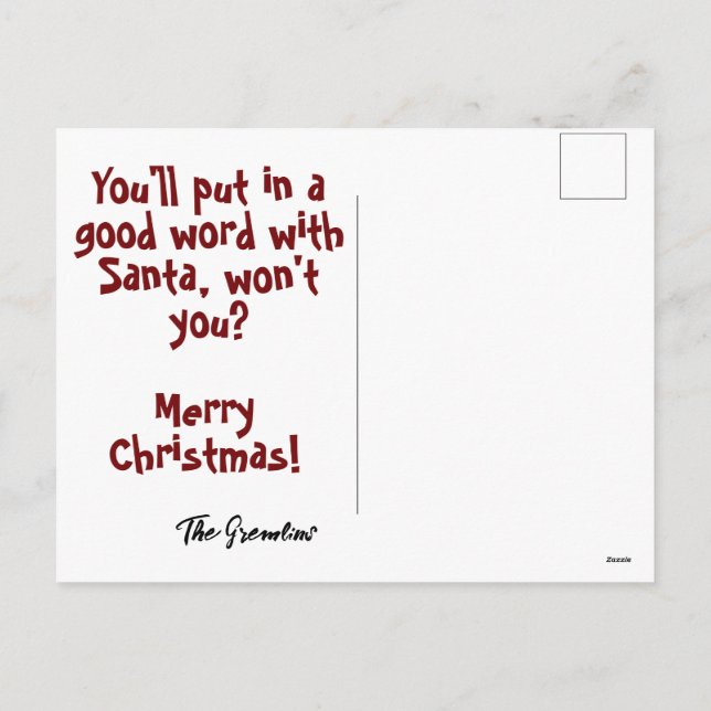 Postal Festiva Naughty List Gremlin (Reverso)