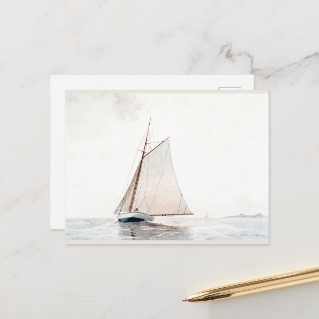 Postal Festiva Navegando por Gloucester por Winslow Homer (Anverso/Reverso In Situ)