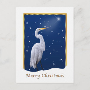 Postal Festiva Navidad, gran pájaro del Egret, religioso
