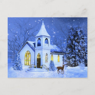 Postal Festiva Navidad, nieve e iglesia