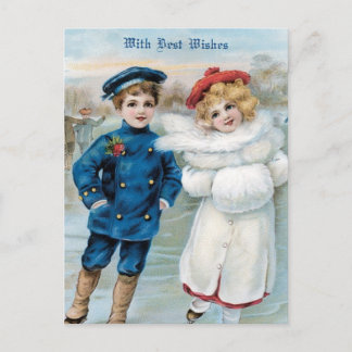 Postal Festiva Navidad, patinaje de hielo de los niños