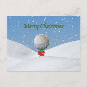 Postal Festiva Navidad, pelota de golf en la nieve