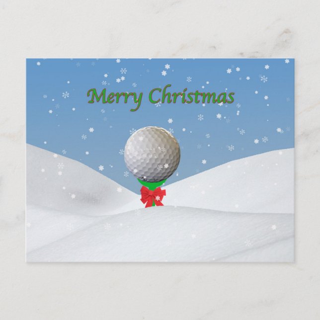 Postal Festiva Navidad, pelota de golf en la nieve (Anverso)