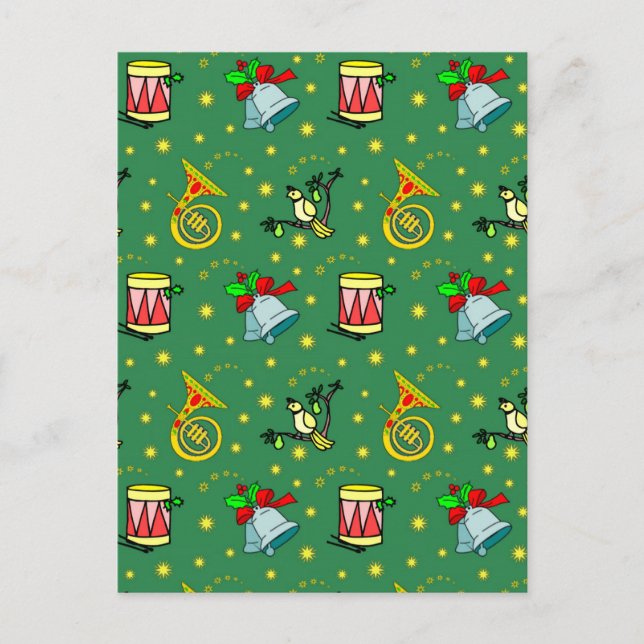 Postal Festiva Navidad, trompas y tambores magentas (Anverso)