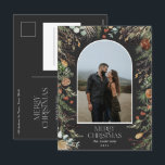 Postal Festiva Navidades 1 arco fotográfico acuarela floral botán<br><div class="desc">Mery Navidades moderna y elegante acuarela estampado botánico floral colores suaves marea de vacaciones arco 1 foto Navidades postal.</div>