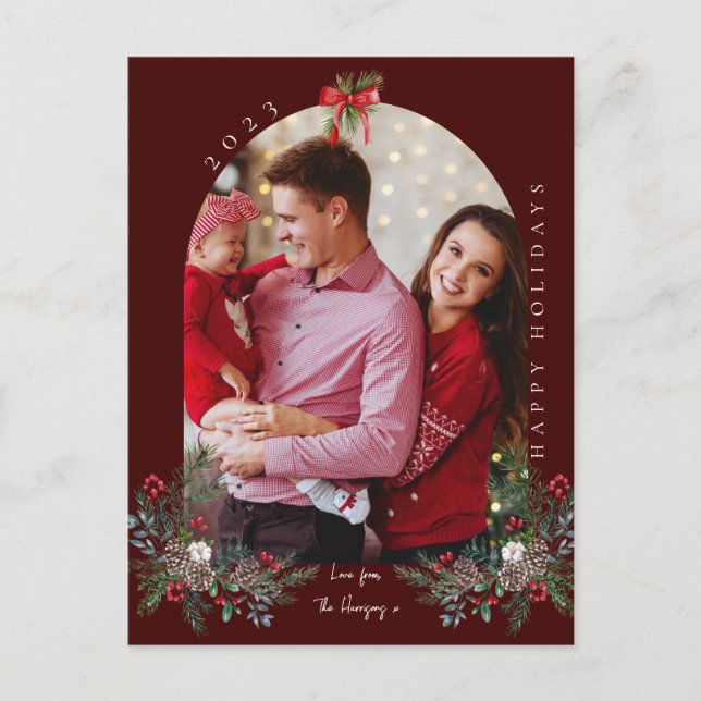 Postal Festiva Navidades 1 arco fotográfico acuarela floral botán (Anverso)