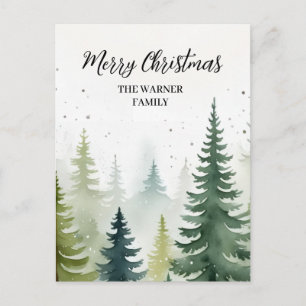 Postal Festiva Navidades acuarelas Árboles forestales invierno ne