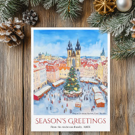 Postal Festiva Navidades acuarelas de Praga Mercados República Ch