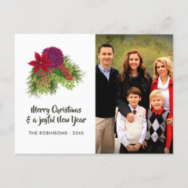 Postal Festiva Navidades acuarelas florales