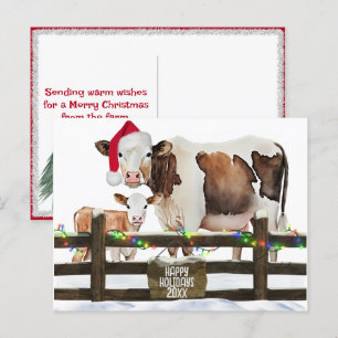 Postal Festiva Navidades acuáticos Vacas Con Sombrero Santa