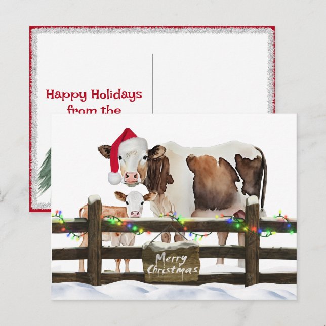 Postal Festiva Navidades acuáticos Vacas Con Sombrero Santa (Anverso / Reverso)