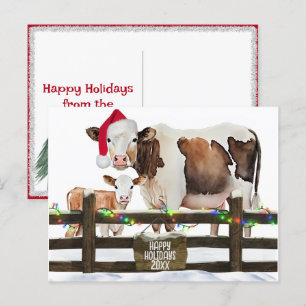 Postal Festiva Navidades acuáticos Vacas Con Sombrero Santa