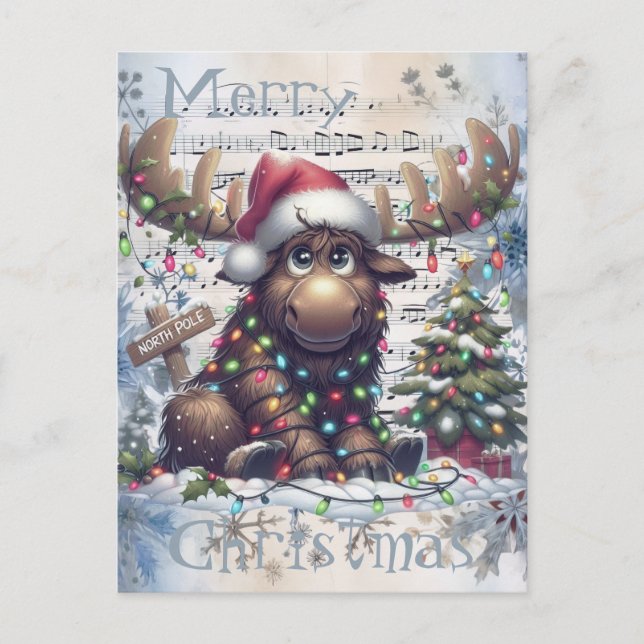 Postal Festiva Navidades Adorables Moose Navidades de Invierno (Anverso)