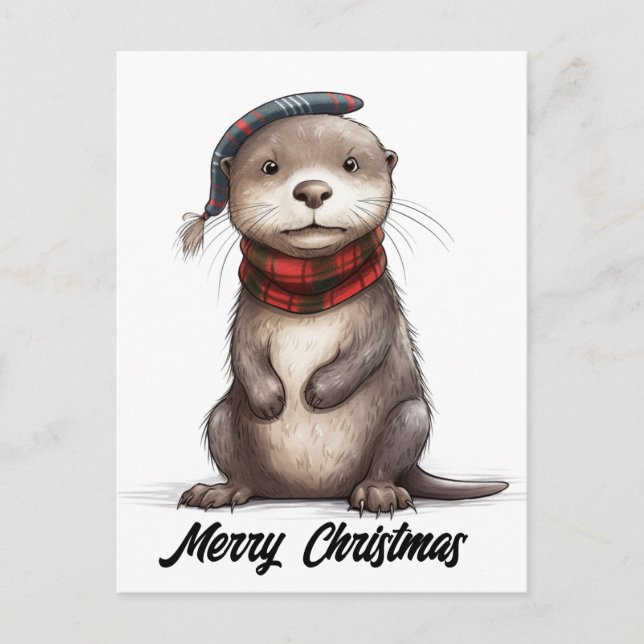 Postal Festiva Navidades Adorables Otter (Anverso)