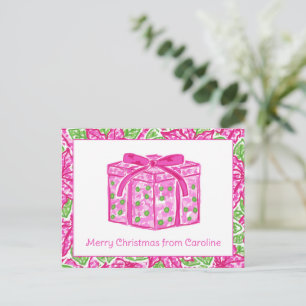 Postal Festiva Navidades adorables rosados y verdes presentes