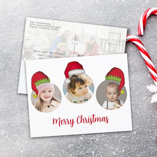 Postal Festiva Navidades adoran a Santa Elf con gracia caprichosa (Subido por el creador)