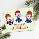 Postal Festiva Navidades adoran a Santa Elf con gracia caprichosa<br><div class="desc">Este diseño presenta una postal de Feliz Navidad,  con varias fotos,  con rojo y verde,  un divertido estilo tipográfico audaz,  con un simple minimalista,  Santa Claus y elfos gorras,  el polo norte,  una postal de vacaciones asequible.</div>