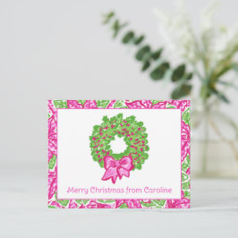 Postal Festiva Navidades adormilados de perrito rosa y verde guir