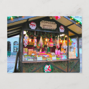 Postal Festiva Navidades alemanes, puesto de Candy y Popcorn