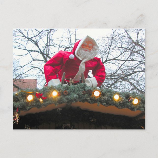 Postal Festiva Navidades alemanes Santa en el tejado (Anverso)