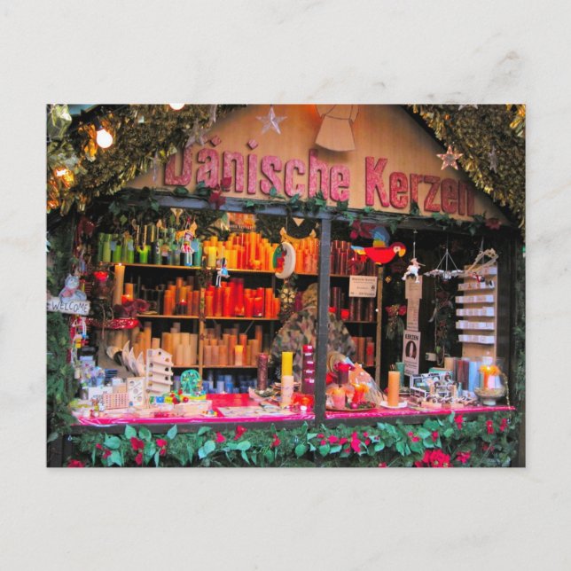 Postal Festiva Navidades alemanes velas coloridas (Anverso)