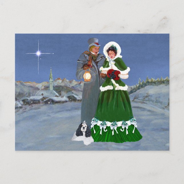 Postal Festiva Navidades americanos de Cocker Spaniel (Anverso)