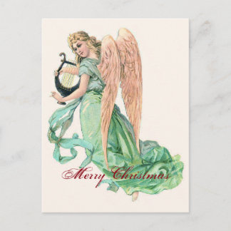Postal Festiva Navidades Angel con arpa