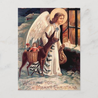 Postal Festiva Navidades Ángel mirando a través de una ventana
