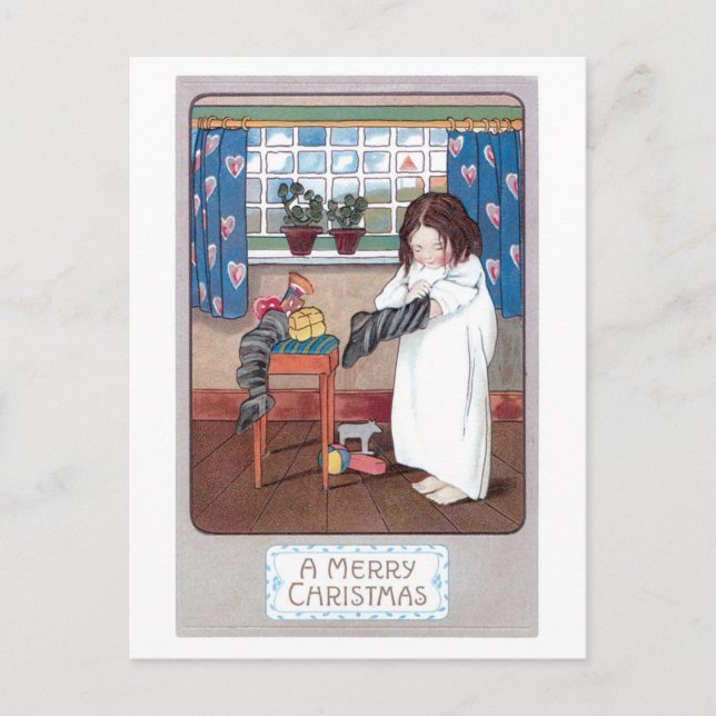 Postal Festiva Navidades anticuados, Chica (Anverso)