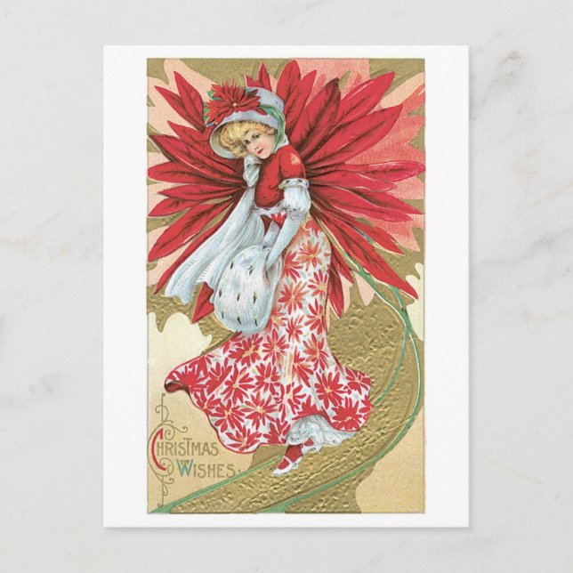 Postal Festiva Navidades anticuados, dama (Anverso)