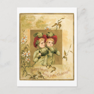 Postal Festiva Navidades anticuados, gemelos