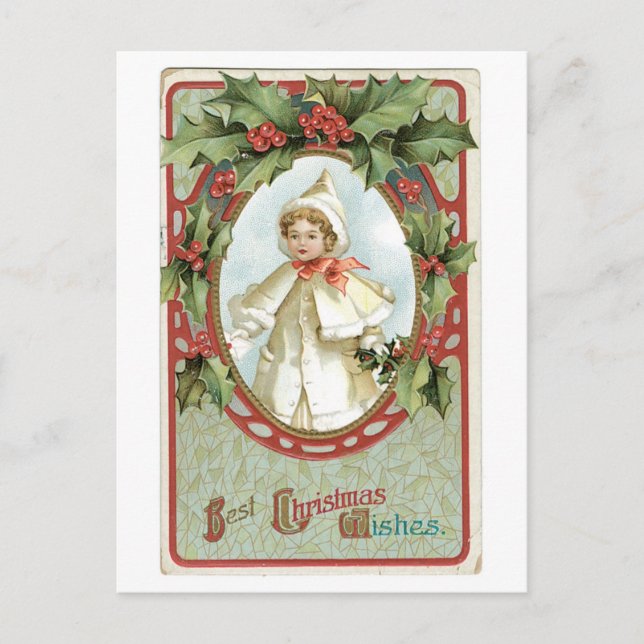 Postal Festiva Navidades anticuados, Holly (Anverso)