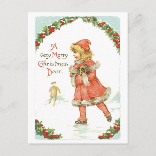 Postal Festiva Navidades anticuados, pista de patinaje (Anverso)