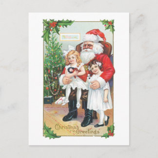 Postal Festiva Navidades anticuados, Santa con Chicas