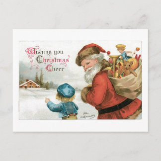 Postal Festiva Navidades anticuados, Santa con niño